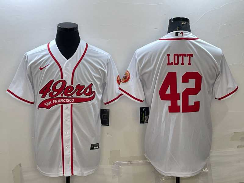 Men%27s San Francisco 49ers #42 Ronnie Lott White With Patch Cool Base Stitched Baseball Jersey->san francisco 49ers->NFL Jersey